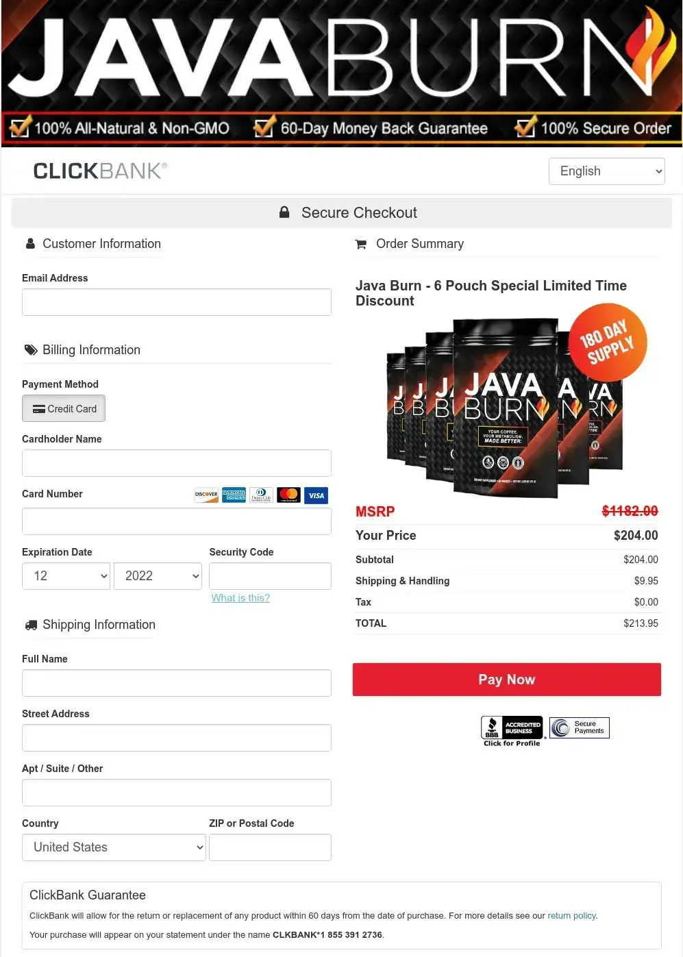Java Burn Checkout Page